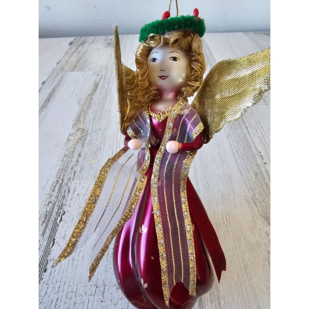 Vintage de carlini? Angel cherub Italian ornament glass‎ gold red Xmas tree